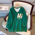 Naiste suurema suurusega s&uuml;gisene V-kaelusega kirjatr&uuml;kiga moosweatshirt 4XL
