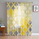 Vanaaegsed Abstraktne Maroko Kollased L&auml;bikumavad Kardinad Elutoa Kaunistuseks Aknakardinad K&ouml;&ouml;ki T&uuml;ll Voile Organza Kardinad W135 x H115cm x1