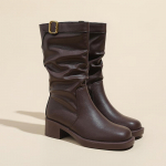 Naiste platvorm Volditavad Slouchy saapad, libisemiskindlad madalad kontsad, s&auml;&auml;re keskosa l&auml;&auml;nesaapad naistele Turske plokkkontsaga kunstnahast t&otilde;mmatud saapad naiste kingad 35 pruun