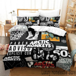 3D prindiga Arctic Monkeys B&auml;ndi Voodipesukomplekt Tekikott Voodikomplekt Tekikate Padjap&uuml;&uuml;r Tekk Kuningas Kuninganna Suurus Poisid T&auml;iskasvanud EU Single 135x200cm