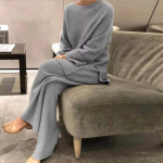 Kodune &uuml;likond s&uuml;gisene mood pehme vabaaja O-kaelusega pullover topid kootud p&uuml;ksid uued koduriided pidžaama talvine &uuml;heosaline naiste kaheosaline komplekt S