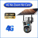 10-kordse suumiga 4G SIM-kaardiga v&auml;litingimustes p&auml;ikeseenergia kaamera, kolme objektiiviga 6K 12MP juhtmevaba PTZ-seire CCTV PIR-liikumise tuvastamise turvakaamera 4K Cam No Zoom