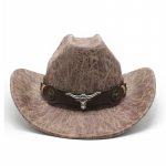 Sarvnahast rihm seemisnahast tekstuuriga l&auml;&auml;ne kauboim&uuml;ts meeste ja naiste vintage suure r&auml;&auml;staga jazzm&uuml;ts M（56-59cm）