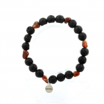 Pierres et Min&eacute;raux. Bracelet Grenat Spessartite du Mozambique + Perles Lave de 8 mm. Fabriqu&eacute; en France.