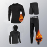 Meeste talvine kiirkuivav termofitnessi &uuml;likond: Pikkade varrukatega jooksu- ja treeningpesu four-piece suit; M must