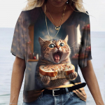 Moodne naiste T-s&auml;rk Kassiga tr&uuml;kitud l&uuml;hikeste varrukatega Naine Harajuku T-s&auml;rk Naiste T-s&auml;rk Suur V-kaelusega topsid Loomade naiste riided XXXXXXL