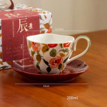 Retro prantsuse stiilis keraamilised kohvitassid, peened punased lilled, pulmateeserviis, k&otilde;rgekvaliteediline kodu, p&auml;rastl&otilde;unatee, kohvitass, kingitused 200ml