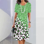 Suvekleidid Leopardiv&auml;rvi kokkup&otilde;rge pikk kleit Retro naiste riided avara &uuml;mara kaelusega A-joon seelik l&uuml;hikeste varrukatega naiste riided S