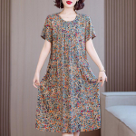 Suures suuruses suvine naiste kleit Vintage l&uuml;hikeste varrukatega, naiste vaba vabaaja kleidid lilledega 6XL