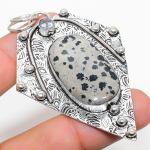 Dalmation Jasper, White Topaz 925 Sterling Silver Jewelry Pendant 2.96 u1f73