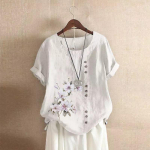 GMXIA Naistemood vabaaja suve lillemustriga l&uuml;hikeste varrukatega O-kaelusega pluusid ja s&auml;rgid S valge