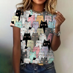 Naiste T-s&auml;rk 3D kassiga prinditud riided Summer Crew Neck Fashion l&uuml;hikeste varrukatega Elegantne vabaaja &uuml;laosa lahtine T-s&auml;rk naiste riided S