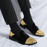 Moodsad Peo- ja Pulmajalatsid Meeste Kingad Vabaaja Kingad Meeste Mokassiinid Meeste Sametkingad Lehed ja Kuldne Pandlaga Meeste Elegantne King 6 must
