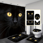 1/4 tk Luksuslik Musta Kassi Veekindel Du&scaron;ikardin Dekoratiivne Vannitoakomplekt Libisemiskindel Vaip WC-kaane Kate Vannimatt Ja 12 Konksu 4pcs-Full Set