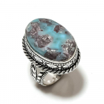 Republic Larimar Handmade 925 Sterling Silver Jewelry Ring Size 7.5 e9w62