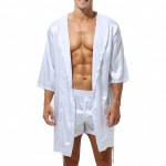 Meeste satiinist lahtised hommikumantlid, kerged magamisriided poolvarrukatega kimono hommikumantel XL valge