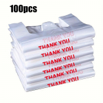 [Plastic Takeout Bags with Handles] 100pcs Thank You Plastic Bags with Handles, Grocery Bags, Takeout Bags, Car Garbage Bags, Shopping Packaging Bags 7.87*12.59inch