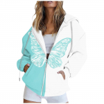 Naiste mood vabaaja tr&uuml;kiga dressipluus, pikkade varrukatega taskukardigan jakk T&otilde;mblukuga kapuutsiga mantel M