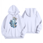 Naiste mood Kerge Pikkade varrukatega Pullover Taskutega Tr&uuml;kiga Kapuutsiga pusa L valge