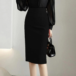 Klassikalised vintage hallid punased veniv pliiatsseelikud naistele Office Lady Formaalsed mustad Midi seelikud Elegantsed naiste komplektiga puusaseelikud XXL