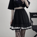 JK naiste gooti pitsist miniseelikud Armsad Jaapani volangid Harajuku haldjas grunge must plisseeritud seelik Lolita k&otilde;rge v&ouml;&ouml;kohaga seelik t&uuml;drukutele XXL