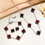 3 tk titaanist terasest mittepleekiv kahepoolne ristikheinalehtede komplekt kaelakee k&auml;ev&otilde;ru k&otilde;rvar&otilde;ngad necklace+bracelet+earring