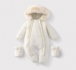 Talvine vasts&uuml;ndinud beebit&uuml;druku riietus Paks beebiromper kinnastega Soe beebi kombinesoon Kapuutsiga Pluss Samet Lasteriided 0-18K 80cm valge