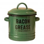 Vanaaegne emailitud peekonirasva anum kaanega, rustikaalne talumaja rasvaanum 2 k&auml;epidemega, k&ouml;&ouml;gi &otilde;lis&auml;ilitusn&otilde;u searasva, v&uuml;rtside, supi hoidmiseks roheline