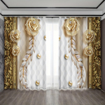 2 tk Must Kuldse Kroonimustriga Kardin 3D Digitaaltr&uuml;kk Tunneliga Kardin Elutuba Kontor Kodu Dekoratsioon &Ouml;&ouml;siga &Uuml;laosa cortina 2x100W240H(CM)&Grommet Top