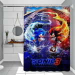 Sonic The Hedgehog Valge Du&scaron;ikardin, Vannitoa Dekoratiivne Du&scaron;ikardin, Veekindel Du&scaron;ikardin Konksudega 90x180 cm
