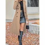 YYFS Naiste Mood Vabaaja &Uuml;hev&auml;rviline Tr&uuml;kiga S&uuml;gis-Talv Pikkade Varrukatega POLO Kaelusega Joped ja Mantlid M kaamel