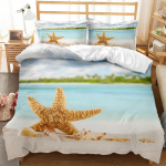 Rannateemaline voodipesukomplekt Sinise ookeani tekikott Merit&auml;htedega tr&uuml;kiga Rannikuvoodipesu Ranna Queen/King/Full suurusega tekikott 70x133cm