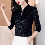 Sametine p&otilde;his&auml;rk naistele s&uuml;gisel ja talvel, uus must slim-fit s&auml;rk naistele, pikkade varrukatega termiline sisemine paks top 5XL