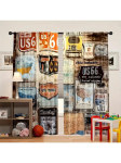 2 tk Retro USA Route 66 Sildiga Tr&uuml;kitud Kardinad, Valguse filtreerimiseks disainitud, Kvaliteetne materjal, Ideaalne vintage stiilis koduakna jaoks 24x59in(60x150CM)x2&Rod Pocket