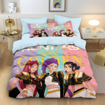 K-Pop Voodipesu Komplekt Demon Hunters Teemaline roosa v&otilde;i must teine k&uuml;lg Prindiga Pol&uuml;ester &Uuml;li&otilde;pilaste Korteri Tekikate Poistele T&uuml;drukutele Kingitus 240x220cm
