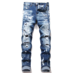 Moodne K&otilde;rge Kvaliteediga Disainer Meeste Teksap&uuml;ksid Retro Sinised Venivad Kitsa L&otilde;ikega Augulised Rebitud Teksap&uuml;ksid Meeste Denim P&uuml;ksid 29 sinine