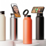 720ml/24OZ Suure Mahutavusega Sporditermos Tass Magnetilise Mobiiltelefonihoidjaga K&auml;epidemega, Roostevabast Terasest Vaakumkolvid, Vee Pudel 720ml must