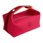 Hermes Bride-A-Brac T&auml;ht H Tikitud Puuvillane Hoiukott Tualett-kott V&auml;ike Suurus Unisex kotid Magentav&auml;rvi H104222M04 Rose Red