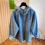 Naiste kevad s&uuml;gis &uuml;hev&auml;rvilised retro matakawa teksas s&auml;rgid&pluusid kapuutsiga blusas mujer korea casual camisas 2XL