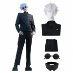 Gojo Gojo cosplay kost&uuml;&uuml;m, rollim&auml;ngu kost&uuml;&uuml;m, &uuml;htne komplekt silmamaski, prillide, parukaga, meeste t&auml;ielik komplekt S must