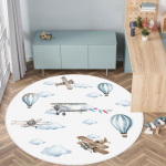 &Uuml;mmargune Laste Vaip Multikate Kaardi Tee J&auml;lg Kuum&otilde;hupall Lennuk Auto Muude Mustritega Libisemiskindel Matt Laste Toa Kodu Dekooriks 120x120cm white