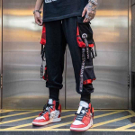 Hip Hop Joggers Meeste Cargo P&uuml;ksid Block Hit Color Pocket Track p&uuml;ksid Meeste P&uuml;ksid Dressip&uuml;ksid T&auml;navar&otilde;ivad Kiri Paelad vabaaja M punane