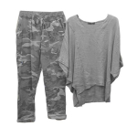 2 tk/komplekt Naiste Topid P&uuml;ksid Komplekt &Uuml;mmargune Kael Nahkhiire Varrukas L&otilde;tv Camo Prindiga Vabaaja Komplekt Igap&auml;evaseks Kandmiseks 2XL hall