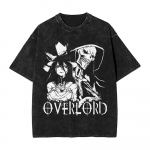 Overlord Ainz Ooal Gown & Albedo Must-valge Vintage Pesuga Anime T-s&auml;rk, Unisex Tume Fantaasia Anime F&auml;nni T&auml;navar&otilde;ivaste T-s&auml;rk, 100% Puuvillane Vabaaja S mitmev&auml;rviline