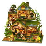 Iseenda meisterdamise miniatuurmaja komplekt, Mini maja ehituskomplekt LED-iga, Iseenda meisterdamise minikomplekt t&auml;iskasvanutele ja teismelistele, Nukumaja komplekt, Metsaseiklus beige