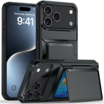 Tugevast materjalist rahakott kaardipesa ja telefoni&uuml;mbris iPhone 17 Air 16 Pro Max 15 14 Plus 13 12 11 Pro jaoks, kaitsekate peidetud hoidikuga iPhone 16 Plus must