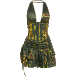 Kliou Tie-Dye Disainiga 2-osaline komplekt Naistele Suvine Trend Ees kaelapaelaga Seljaosa avatud Top + Astmeline Miniseelik Kuumad T&uuml;drukud High Street Stiilis &Uuml;likond S roheline