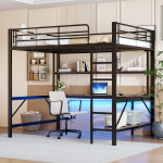 K&otilde;rgvoodi, 140*200 cm, Piire, Redel, USB ja pistikupesaga, LED-valgustusega, Laud, Mitmetasandiline riiul, ilma madratsita, Metall, Must 204 x 145 x 180 cm must