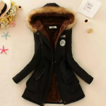 Naiste talvejope, soe kunstkarusnahast kapuutsiga kausaalne pikkade varrukatega mantel Suures suuruses puuvillane XXL must