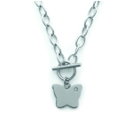 Les Tr&eacute;sors De Lily [J0998] - Collier acier 'Papillon' blanc argent&eacute; - 20x18 mm valge